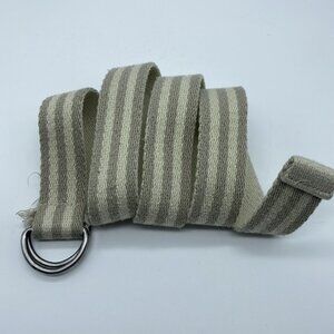 Tan Brown Striped Woven D Ring Belt Women's Size 10P End to End 40"